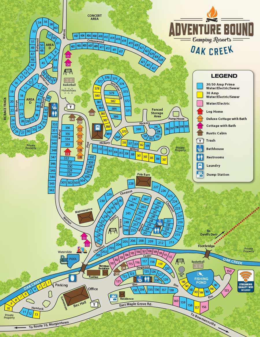 Adventure Bound Oak Creek campground map