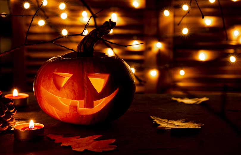 Traditional Halloween pumpkin glowing in the dark